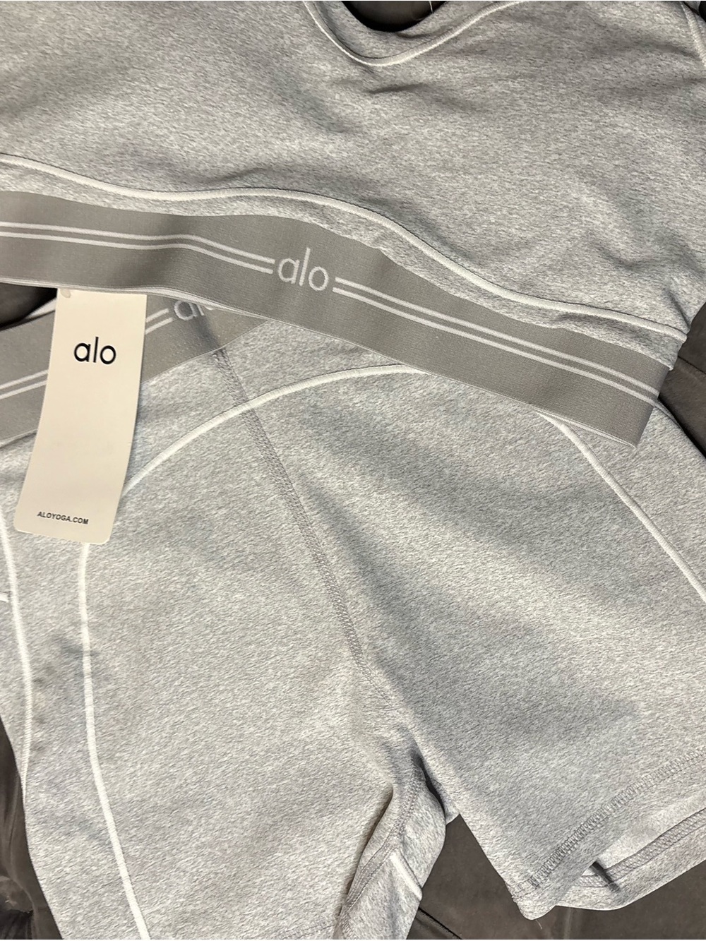 ALO Yoga Light Gray Athletic Shorts with Branded Waistband